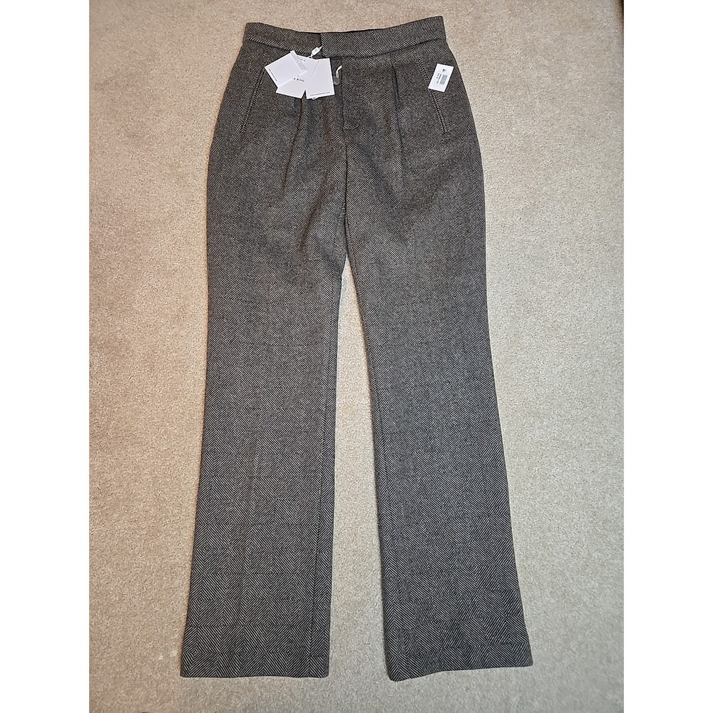 Anine Bing Brice Herringbone Wool Pants Sz 38 US 8 M Straight Leg $350 NWT 6494